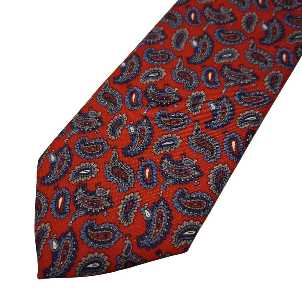 Giovanni Mens Red Blue Paisley Polyester Necktie Vintage Made in USA Classic Tie